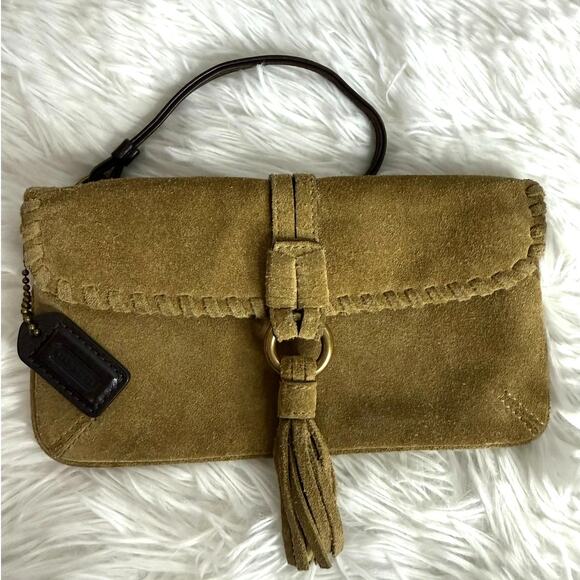 y2k COACH Brown Suede Tassel Wristlet - Picture 1 of 7